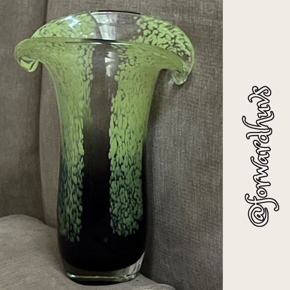 Vintage Teleflora Hand Blown Spring Glass Vase |Green Purple | 8" Tall - Picture 3 of 8